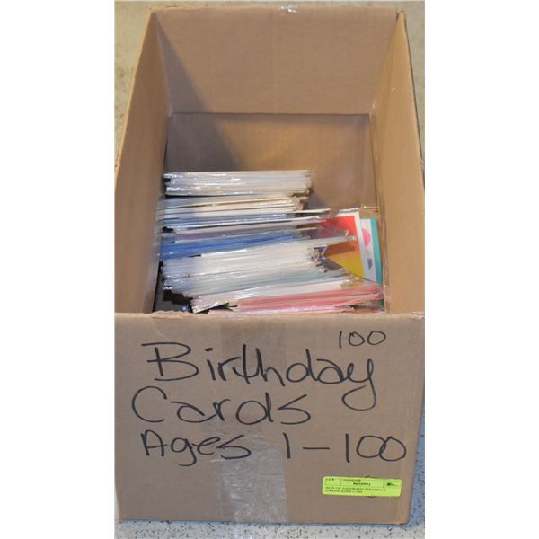 BOX OF ASSORTED BIRTHDAY CARDS AGES 1-100