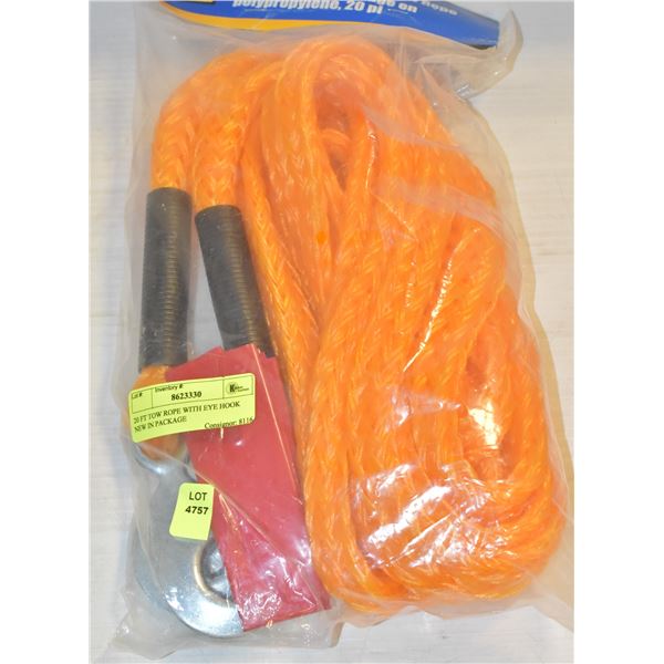 20 FT TOW ROPE WITH EYE HOOK NEW IN PACKAGE
