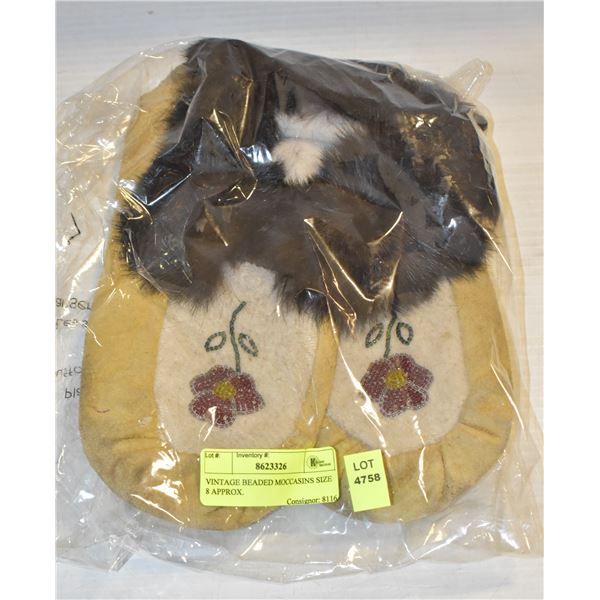 VINTAGE BEADED MOCCASINS SIZE 8 APPROX.