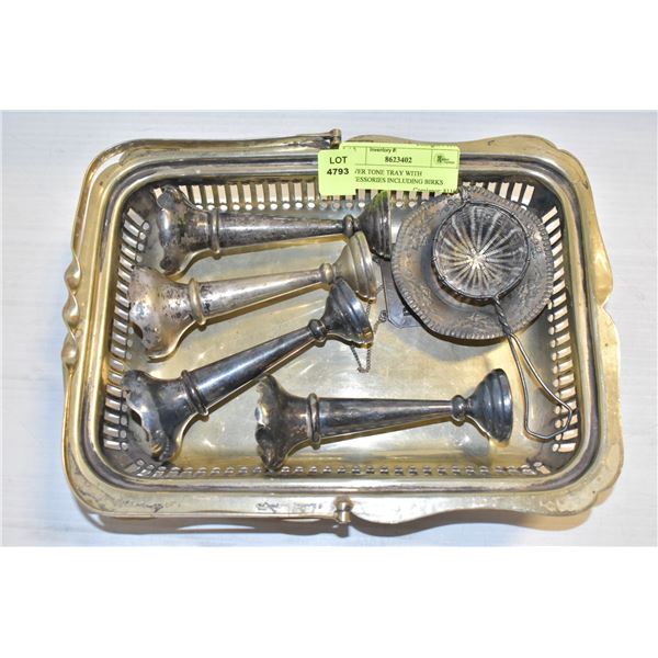 SILVER TONE TRAY WITH ACCESSORIES INCLUDING BIRKS