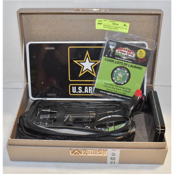 SHAVER KIT, U.S ARMY PLATE, AND MORE IN BOX TOGETH