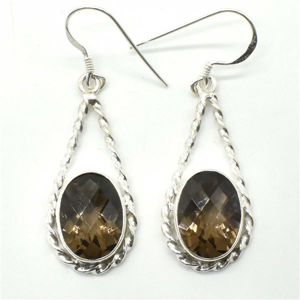 SV6-53 .925 STERLING SILVER SMOKEY QUARTZ EARRINGS