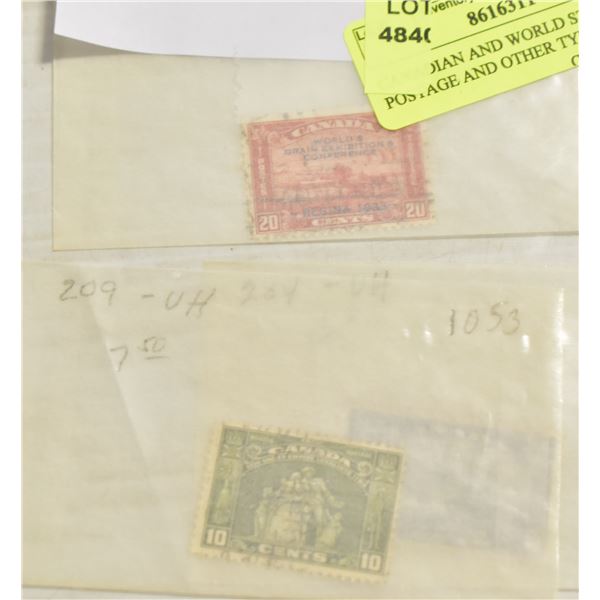 CANADIAN AND WORLD STAMPS, POSTAGE AND OTHER TYPES