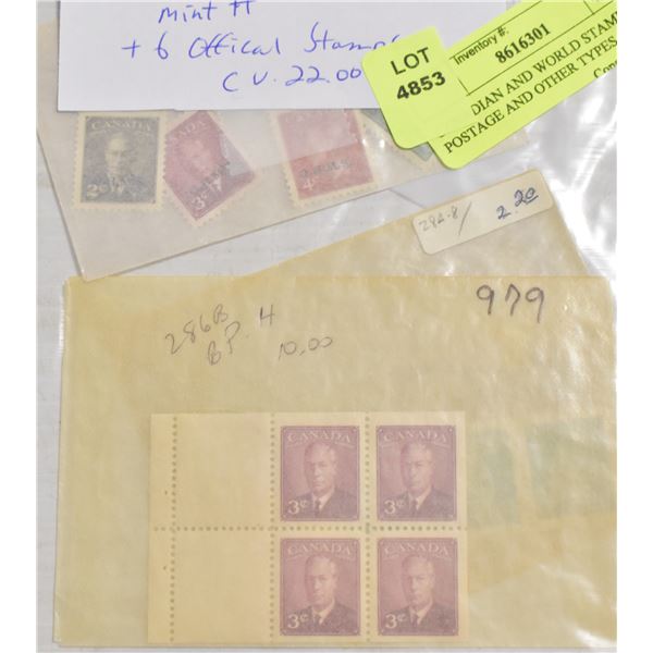 CANADIAN AND WORLD STAMPS, POSTAGE AND OTHER TYPES