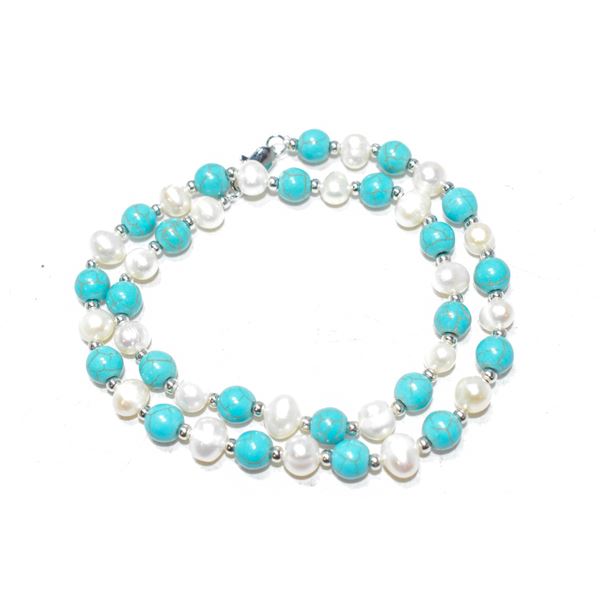 #18-FRESH WATER PEARL/TOURQUOISE NECKLACE