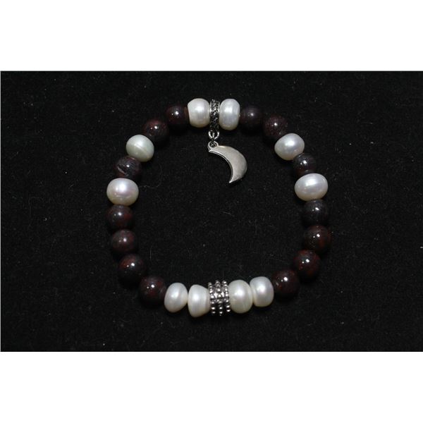 #296- BLOODSTONE & FRESH WATER PEARL BRACELET