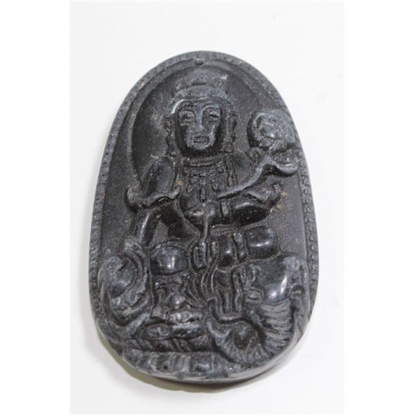#167-NATURAL BLACK OBSIDANT BUDDIST PENDANT