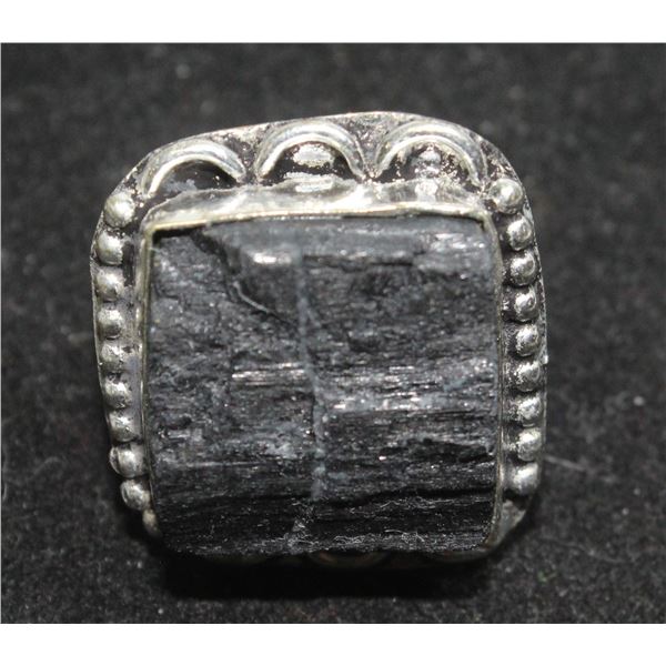 #127-NATURAL BLACK TOURMALINE (RAW) RING SIZE 7.25
