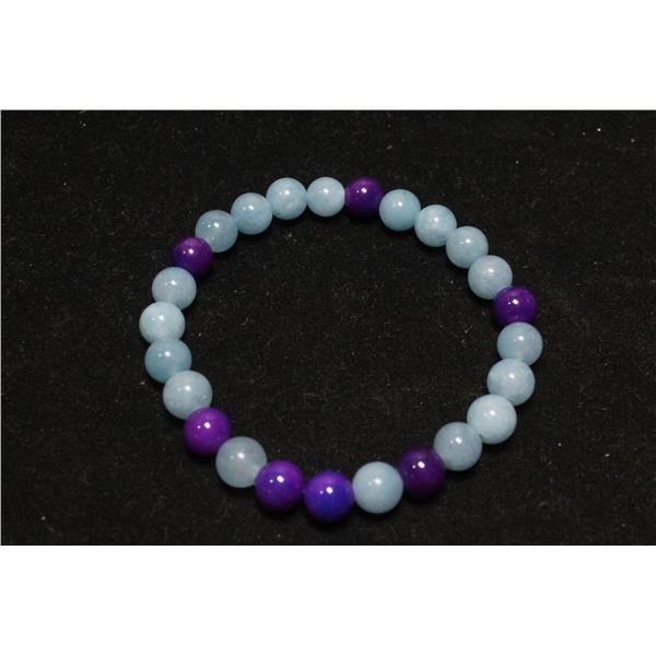 #349-NATURAL LARIMAR & SUGILITE BEAD BRACELET7.5"
