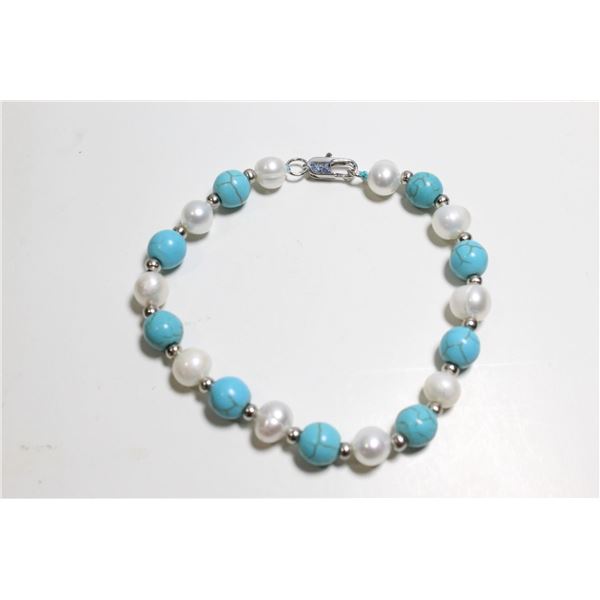 #15-FRESH WATER PEARL/TOURQUOISE BRACELET