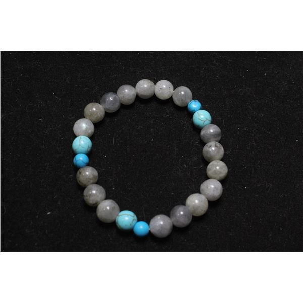 #355-LABRADORITE,BLUE TOURQUOISE BEAD BRACELET