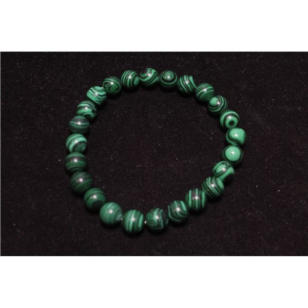 #342-NATURAL MALACHITE BEAD BRACELET 7.5"