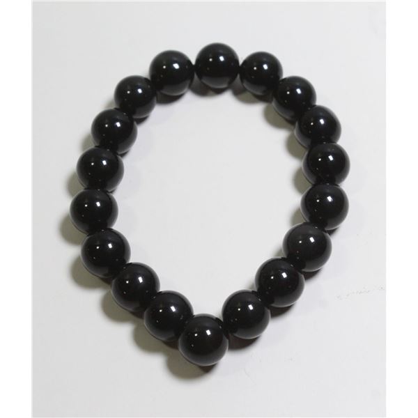 #274-NATURAL BLACK OBSIDAN BEAD BRACELET