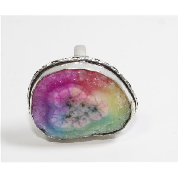 #98-NATURAL RAINBOW SOLAR QUARTZ RING SIZE 8