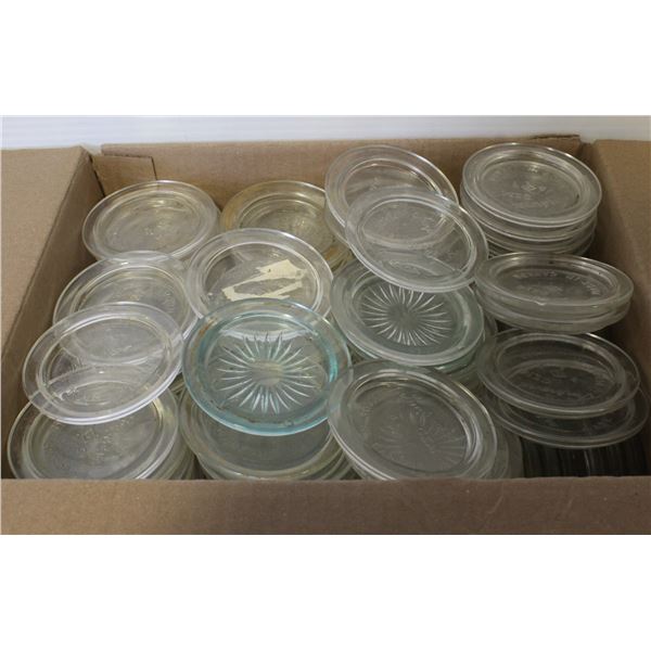 BOX OF GLASS CANNING JAR LIDS