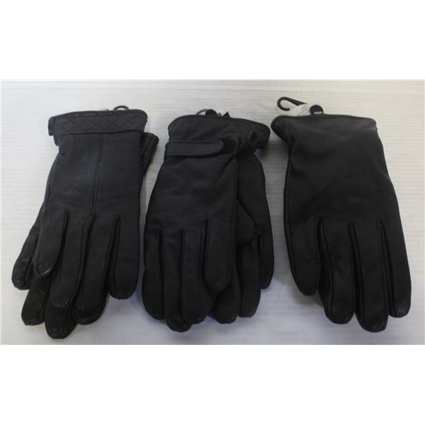 3 PAIRS OF LADIES LEATHER GLOVES SMALL