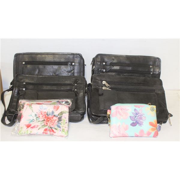 3 NEW LEATHER PURSES AND 2 FAUX LEATHER CHANGE PUR