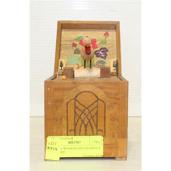 ANTIQUE WOOD INLAID CIGARETTE DISPENSER