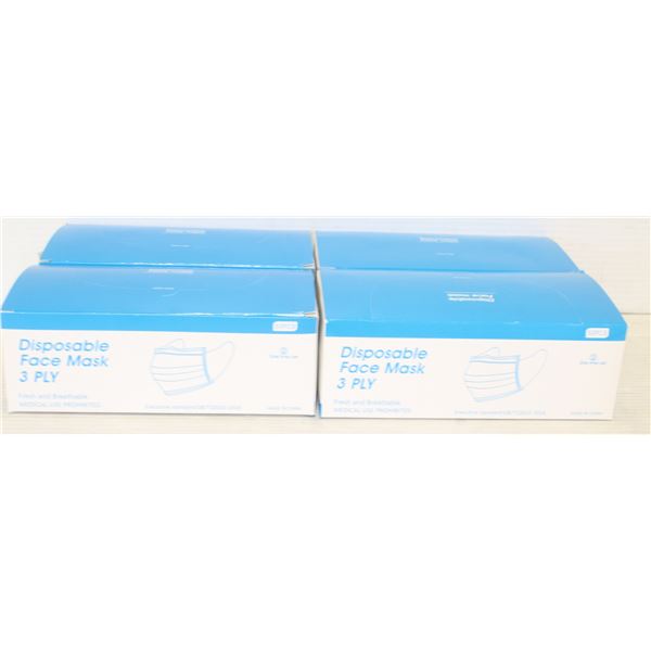 4 BOXES OF 3 PLY DISPOSABLE FACE MASKS- 50 PER