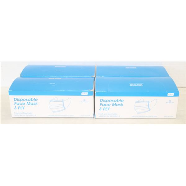 4 BOXES OF 3 PLY DISPOSABLE FACE MASKS- 50 PER
