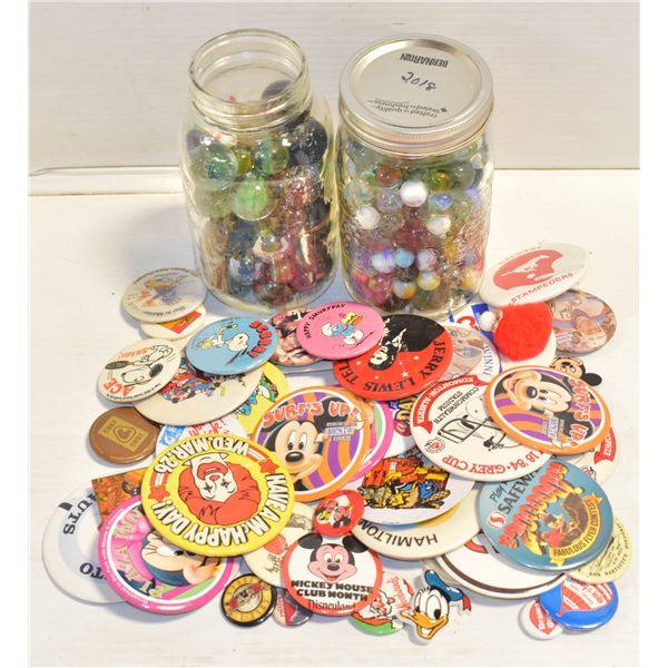 VINTAGE MARBLES 2 GLASS JARS FULL