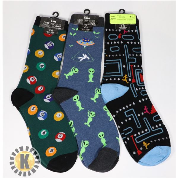 3 NEW PAIRS MEN'S FUN PATTERN SOCKS