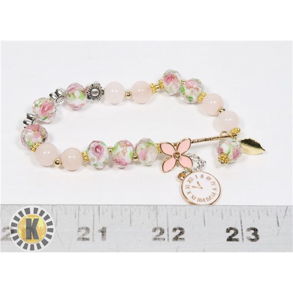NEW ROSE BEADED CHARM BRACELET