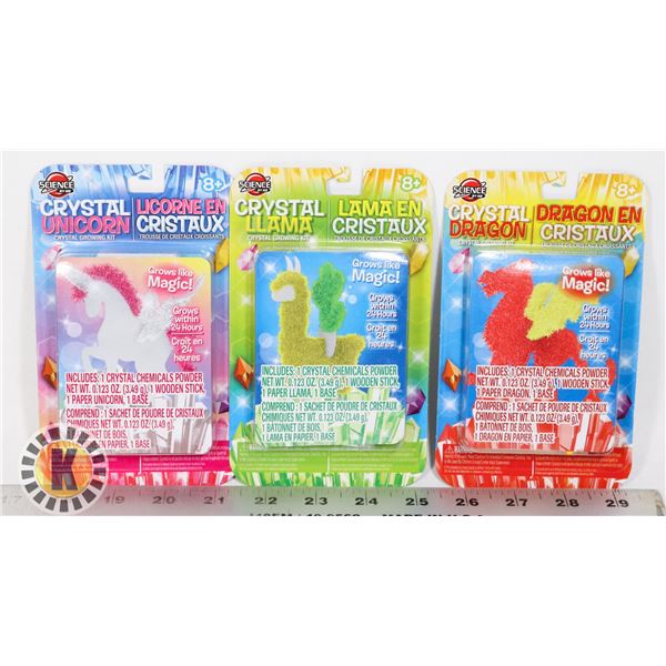 NEW 3PK CRYSTAL KITS LLAMA, DRAGON, UNICORN