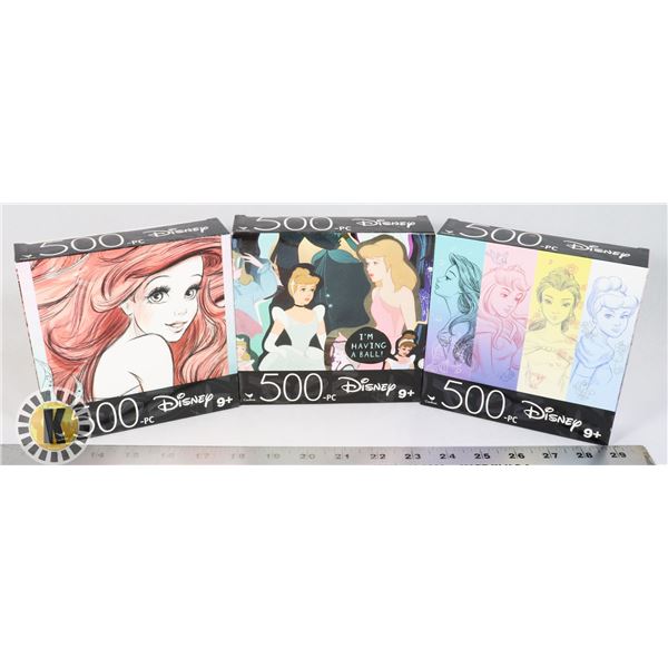 3 NEW DISNEY PUZZLES. 500 PC IN EACH PUZZLE