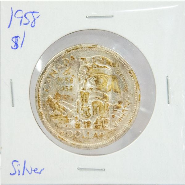 1858-1958 SILVER CANADA TOTEM POLE $1 DOLLAR COIN