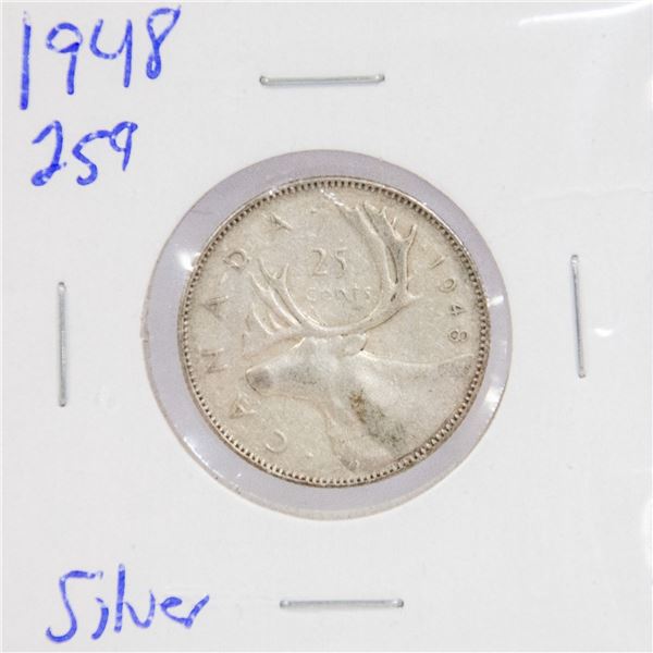 1948 SILVER CANADIAN 25 CENTS COIN