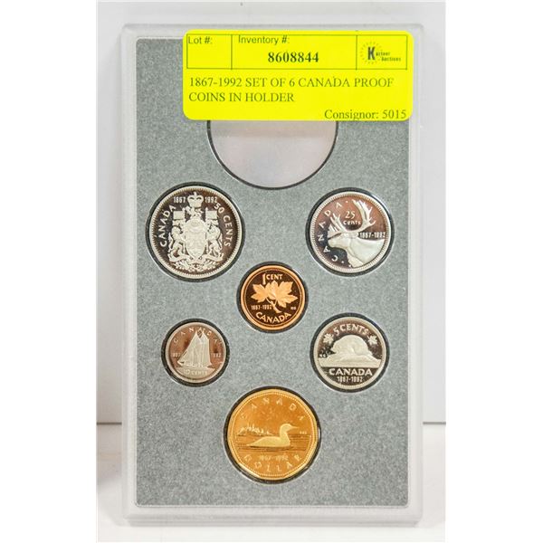1867-1992 SET OF 6 CANADA PROOF COINS IN HOLDER