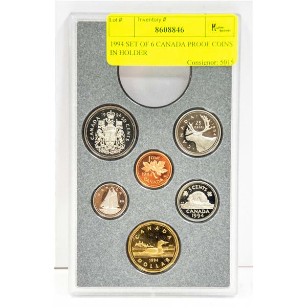1994 SET OF 6 CANADA PROOF COINS IN HOLDER