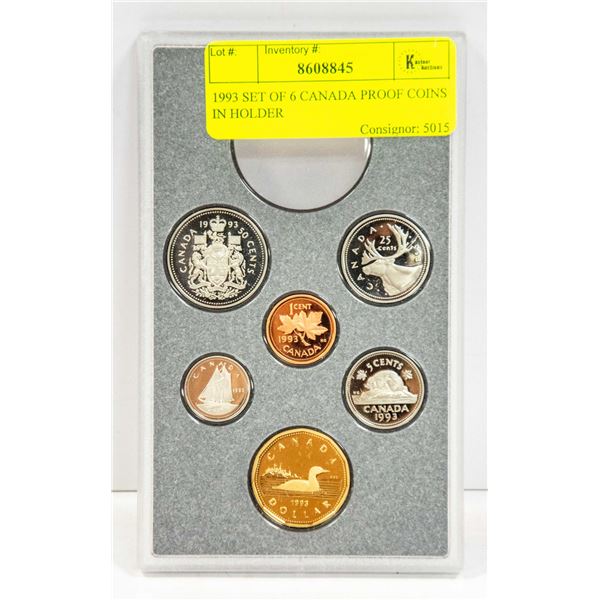 1993 SET OF 6 CANADA PROOF COINS IN HOLDER