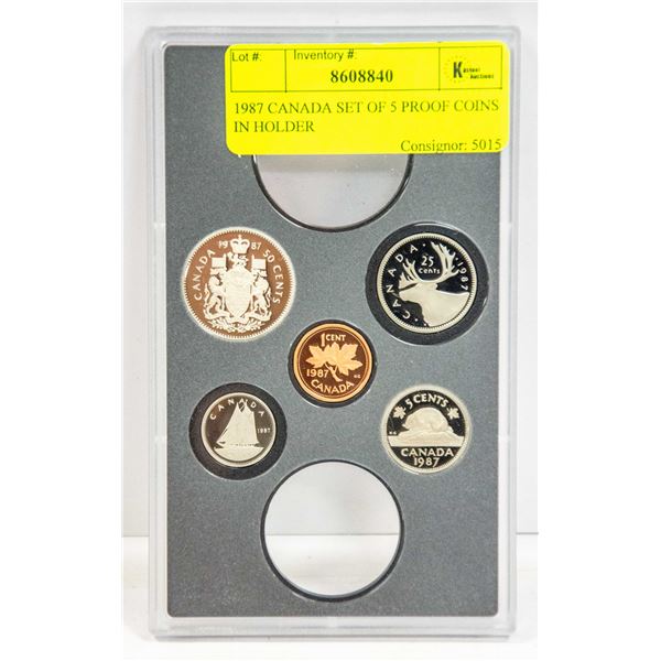 1987 CANADA SET OF 5 PROOF COINS IN HOLDER