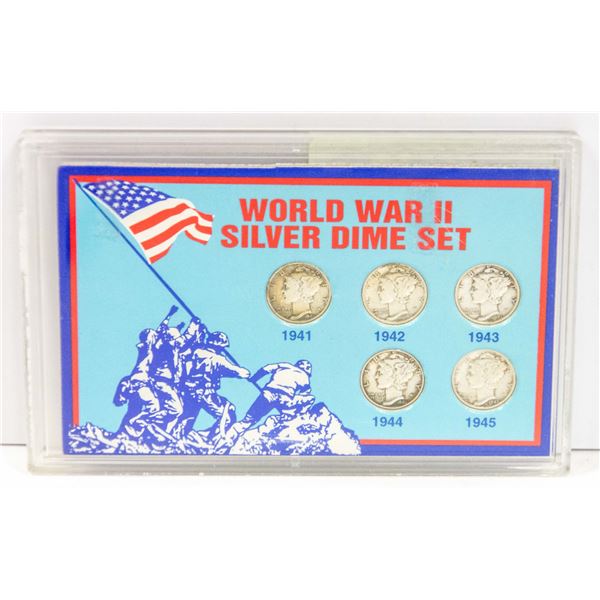 WWII SILVER USA MERCURY 10 CENTS DIME SET X5