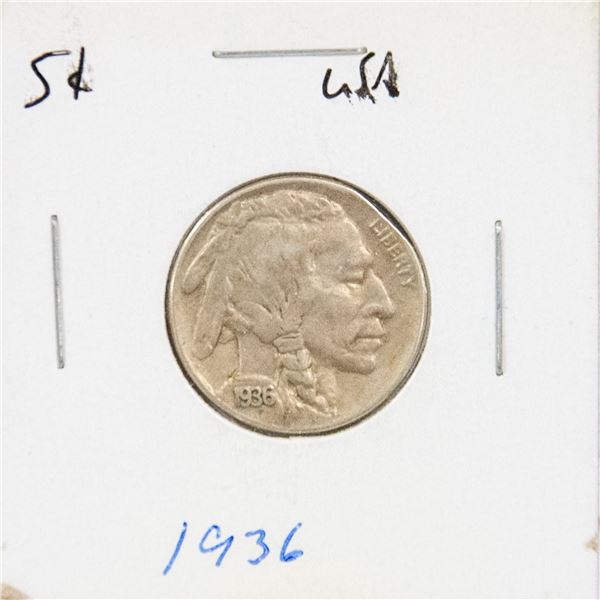 1936S USA BUFFALO INDIAN HEAD NICKEL COIN