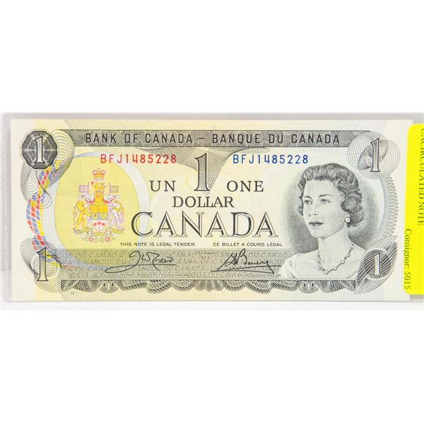 1973 BANK OF CANADA $1 DOLLAR UNCIRCULATED NOTE