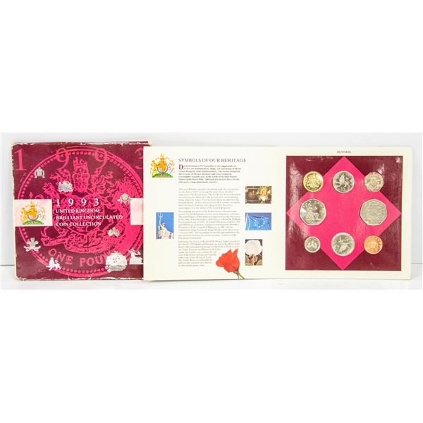 1993 GREAT BRITAIN UNC. 8 COIN SET IN HOLDER