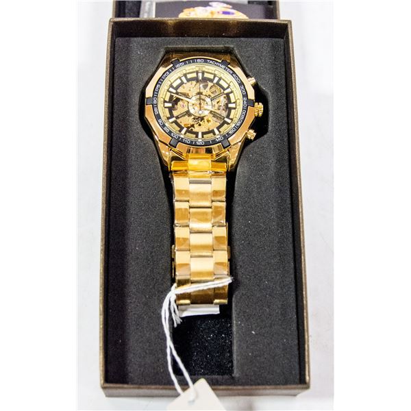 NEW FORSINING SKELITAL GOLDTONE MENS WATCH