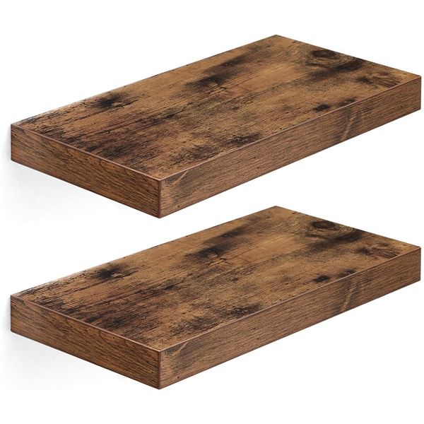 NEW VASAGLE SET OF 2 RUSTIC BROWN FLOATING SHELVES