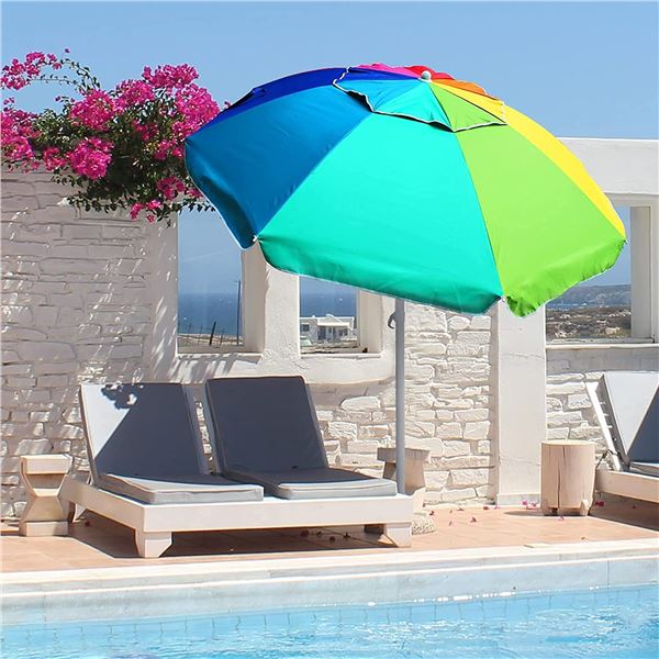 NEW RAINBOW BEACH UMBRELLA WITH TILT POLE 6.5'