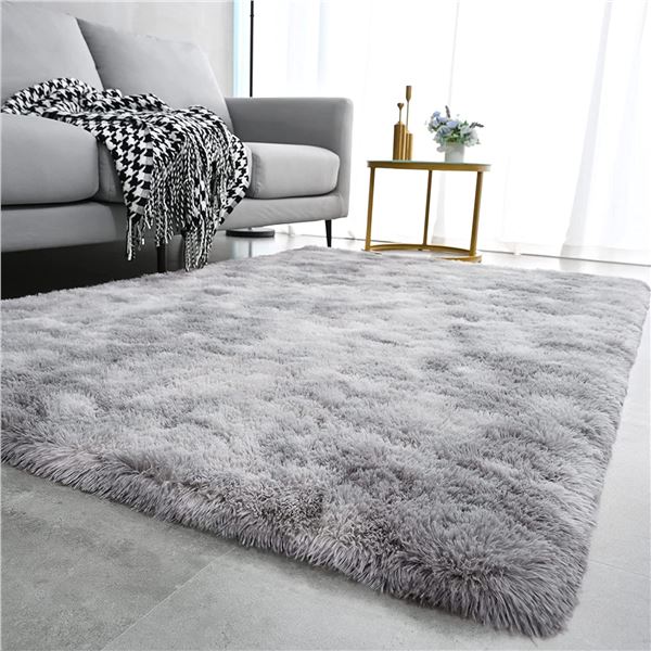 NEW LARGE 5' X 8' SHAGGY FLUFFY GREY MODERN RUG