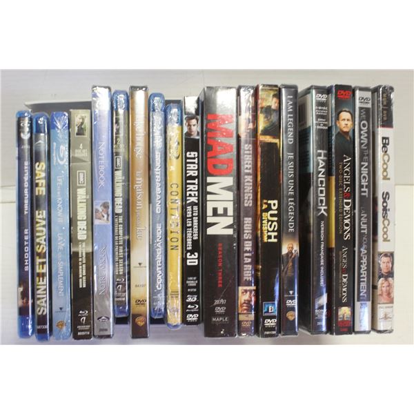LOT OF 18 UNOPENED DVDS AND BLUE RAYS