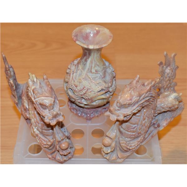 2 DRAGONS AND DRAGON VASE SHOW PIECES