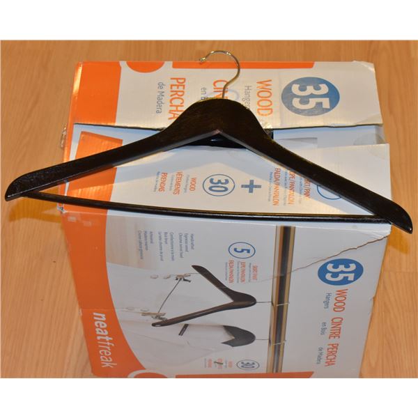 BOX OF WOODEN HANGERS