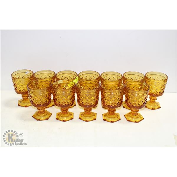 AMBER STEMMED GLASSES SET 12