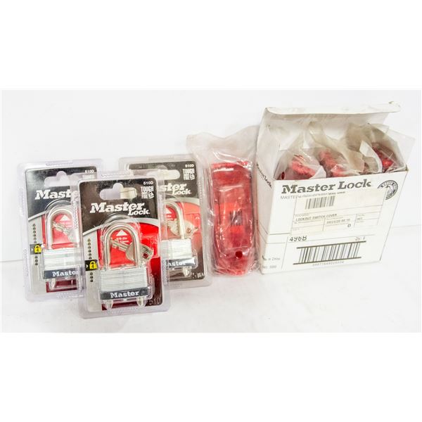 3 MASTER LOCKS + LOCKOUT SWITCH COVERS