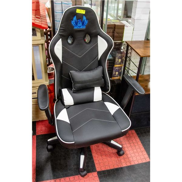 NEWLY ASSEMBLED BLACK AND WHITE GAMING CHAIR