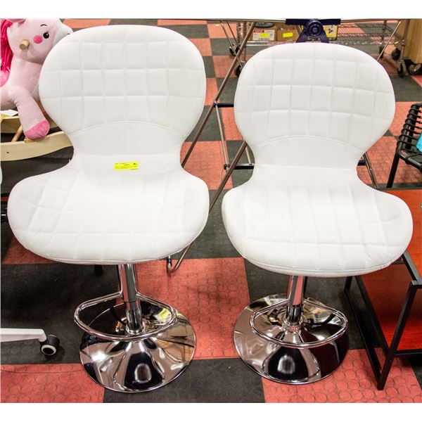 NEWLY ASSEMBLED SET OF 2 WHITE AND SILVER STOOLS